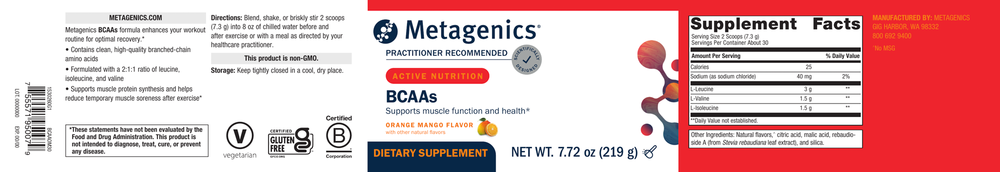 BCAAs, Orange Mango Flavor - 7.72 oz 219 Grams