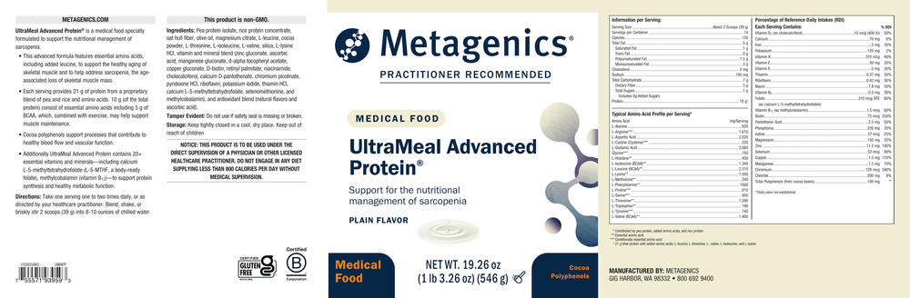 UltraMeal Advanced Protein Plain Flavor - 19.26 oz 546 Grams