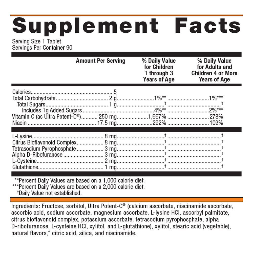 Ultra Potent-C Vitamin C Orange Flavor - 90 Chewable Tablets