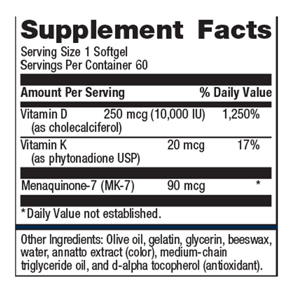 Vitamin D3 10,000 + K - 60 Softgels