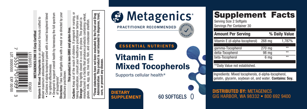 Vitamin E Mixed Tocopherols - 60 Softgels