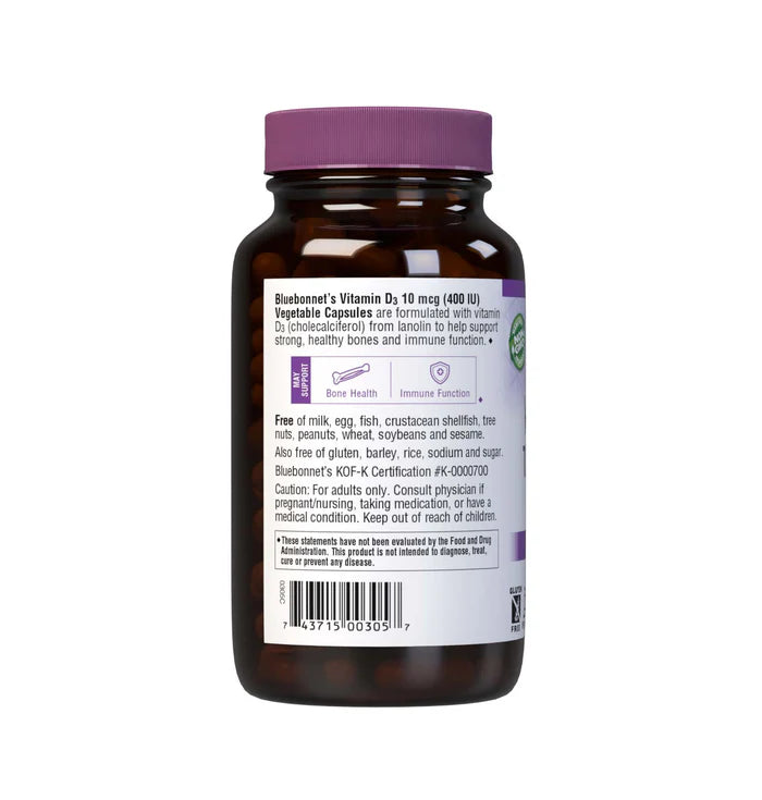 Vitamin D3 400 IU 180 Vegetable Capsules