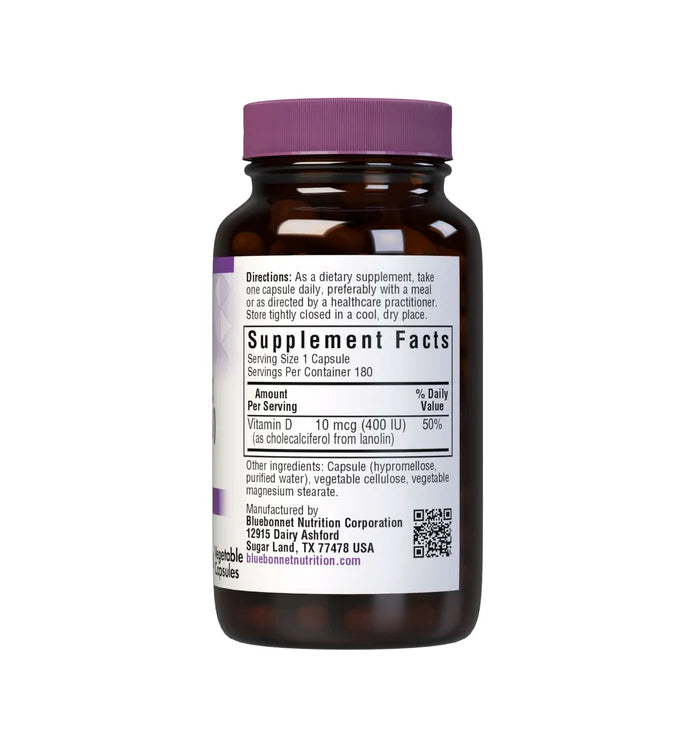 Vitamin D3 400 IU 180 Vegetable Capsules