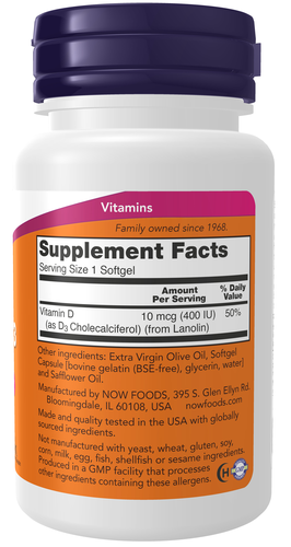 Vitamin D-3 400 IU 180 Softgels