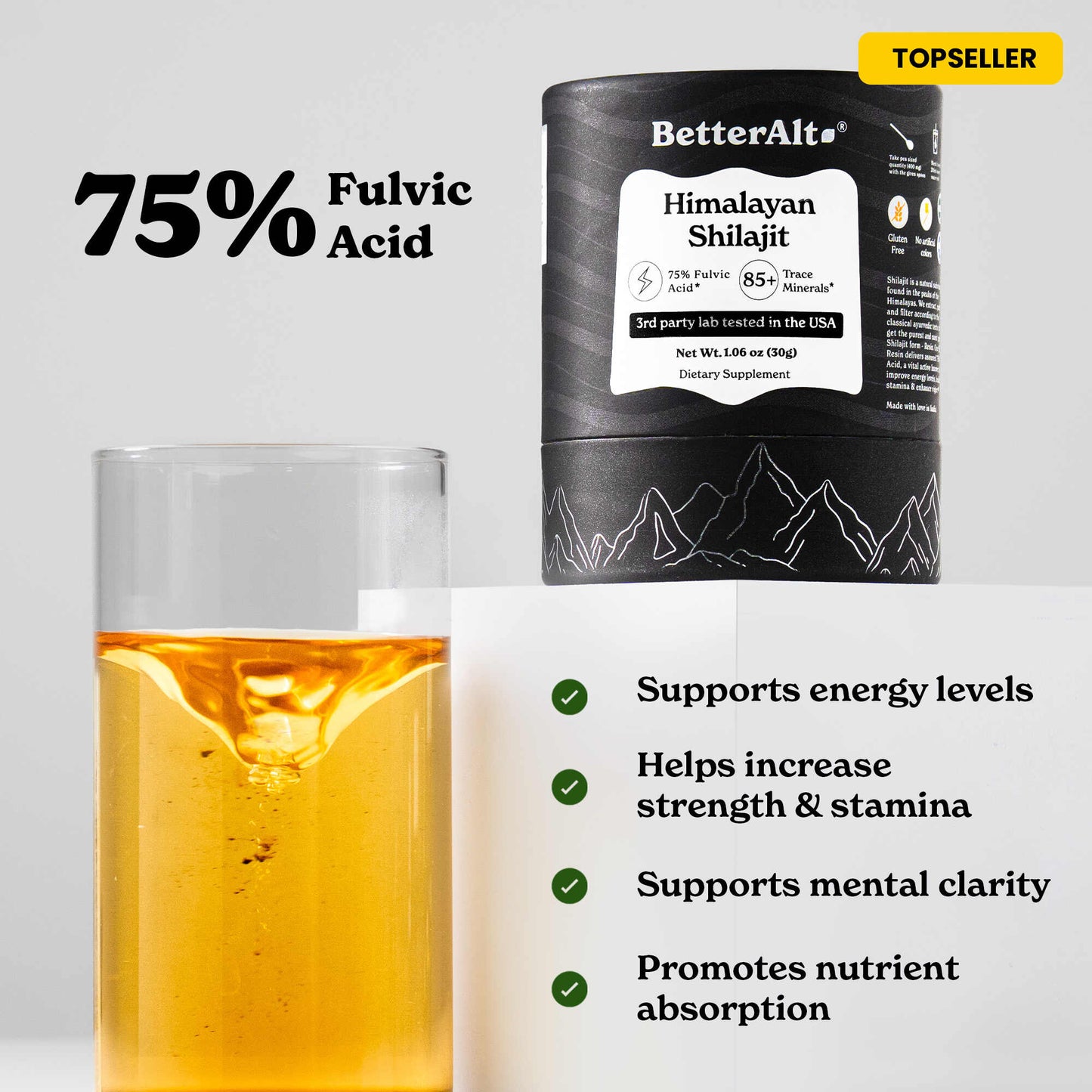 Betteralt Himalayan Pure Shilajit Resin - 85+ Trace Minerals For Energy & Immunity 1.06 oz