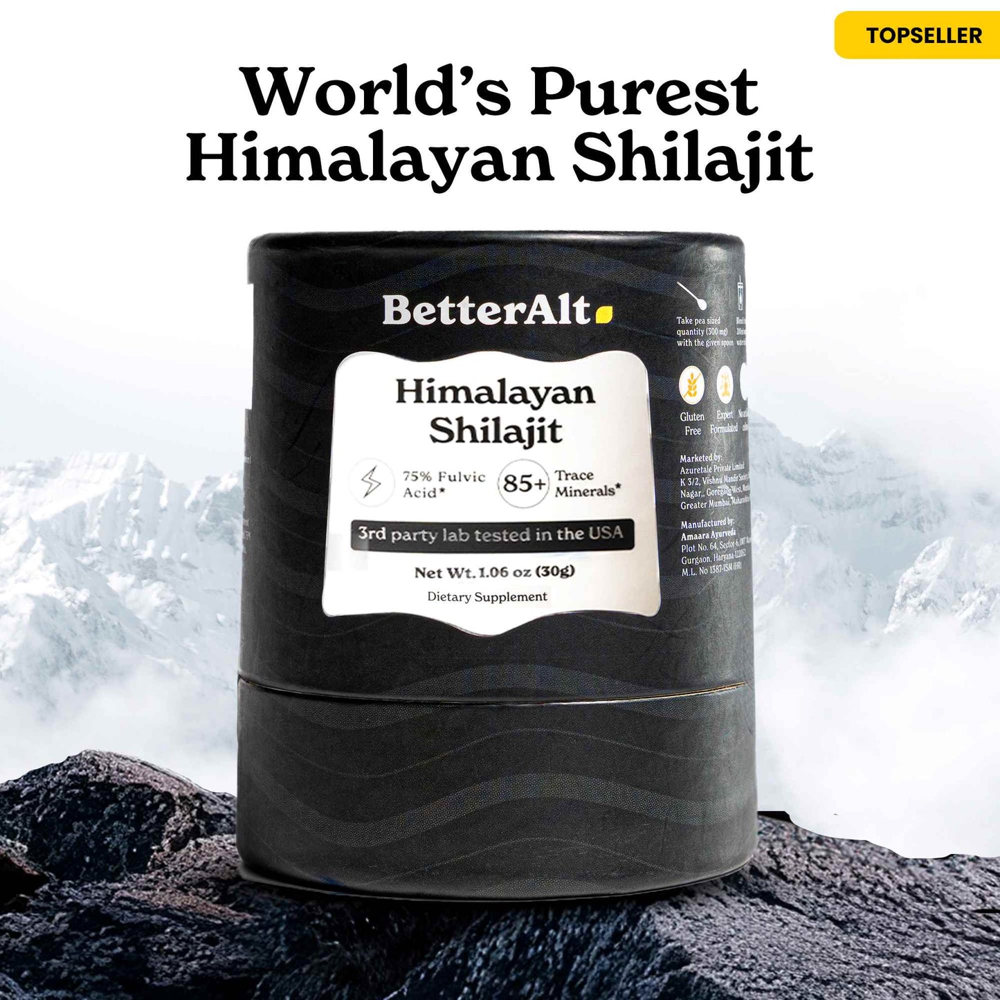 Betteralt Himalayan Pure Shilajit Resin - 85+ Trace Minerals For Energy & Immunity 1.06 oz