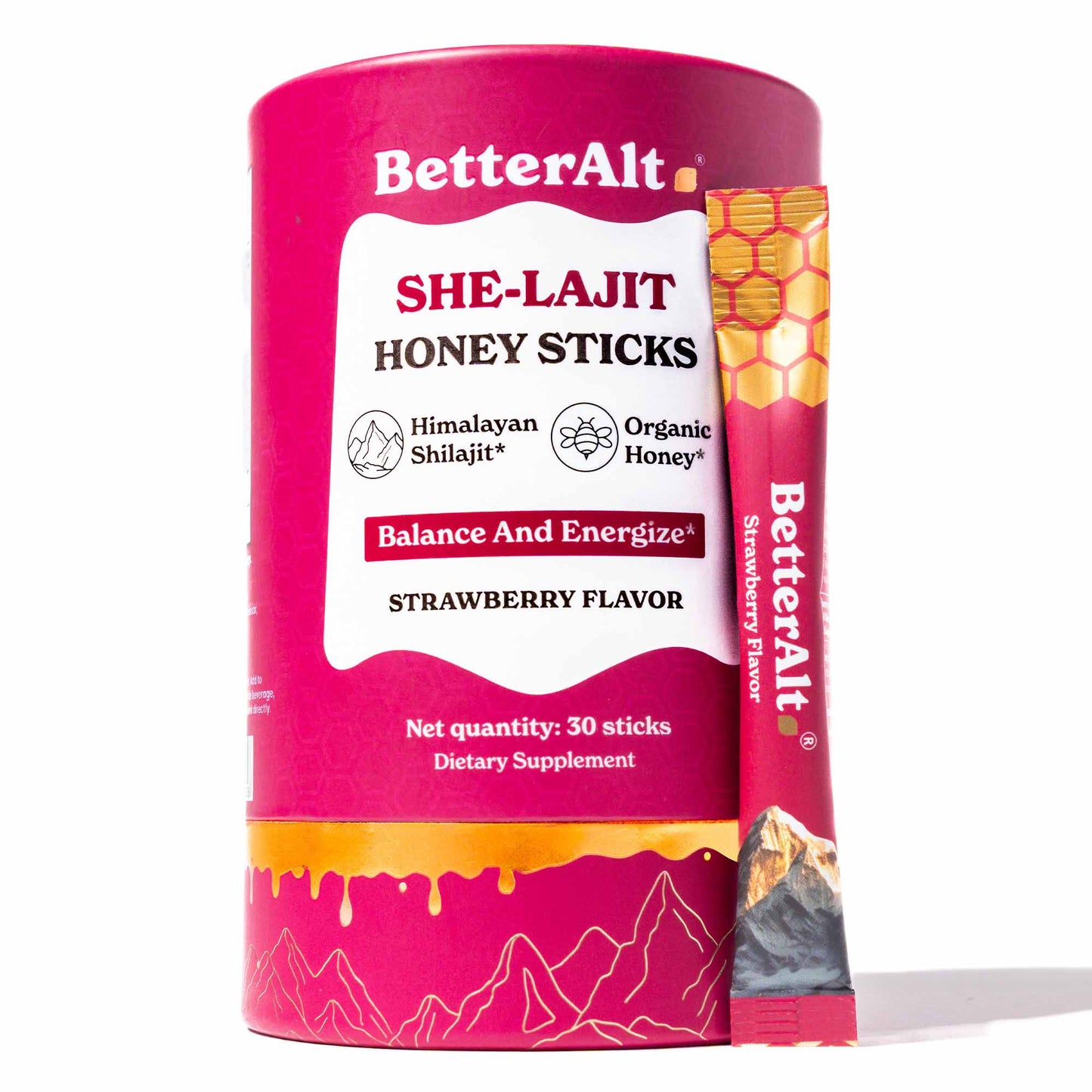 Betteralt Himalayan She-lajit Honey Sticks With Shatavari & Saffron Strawberry - 30 Sticks