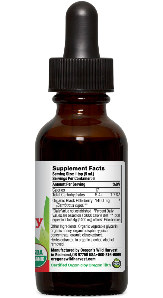 Black Elderberry Honey Organic Alcohol-free 1 oz