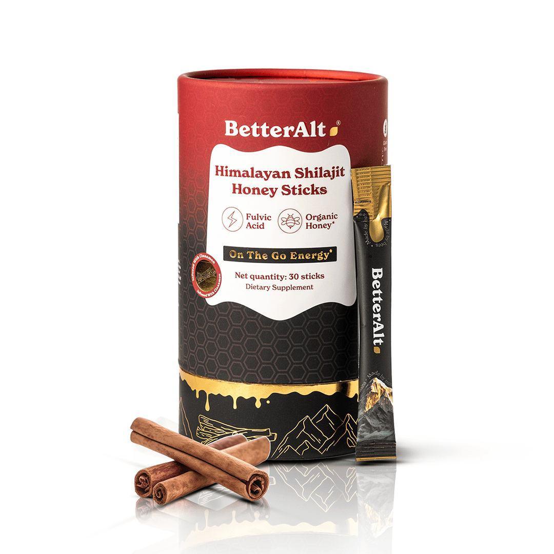 Betteralt Himalayan Shilajit Honey Sticks - For Energy Boost & Immune Support Cinnamon - 30 Sticks