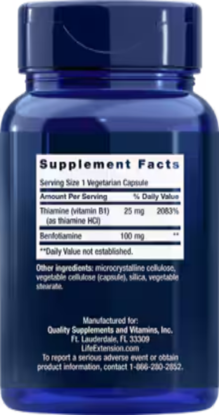 Benfotiamine With Thiamine 100 mg 120 Vegetarian Capsules