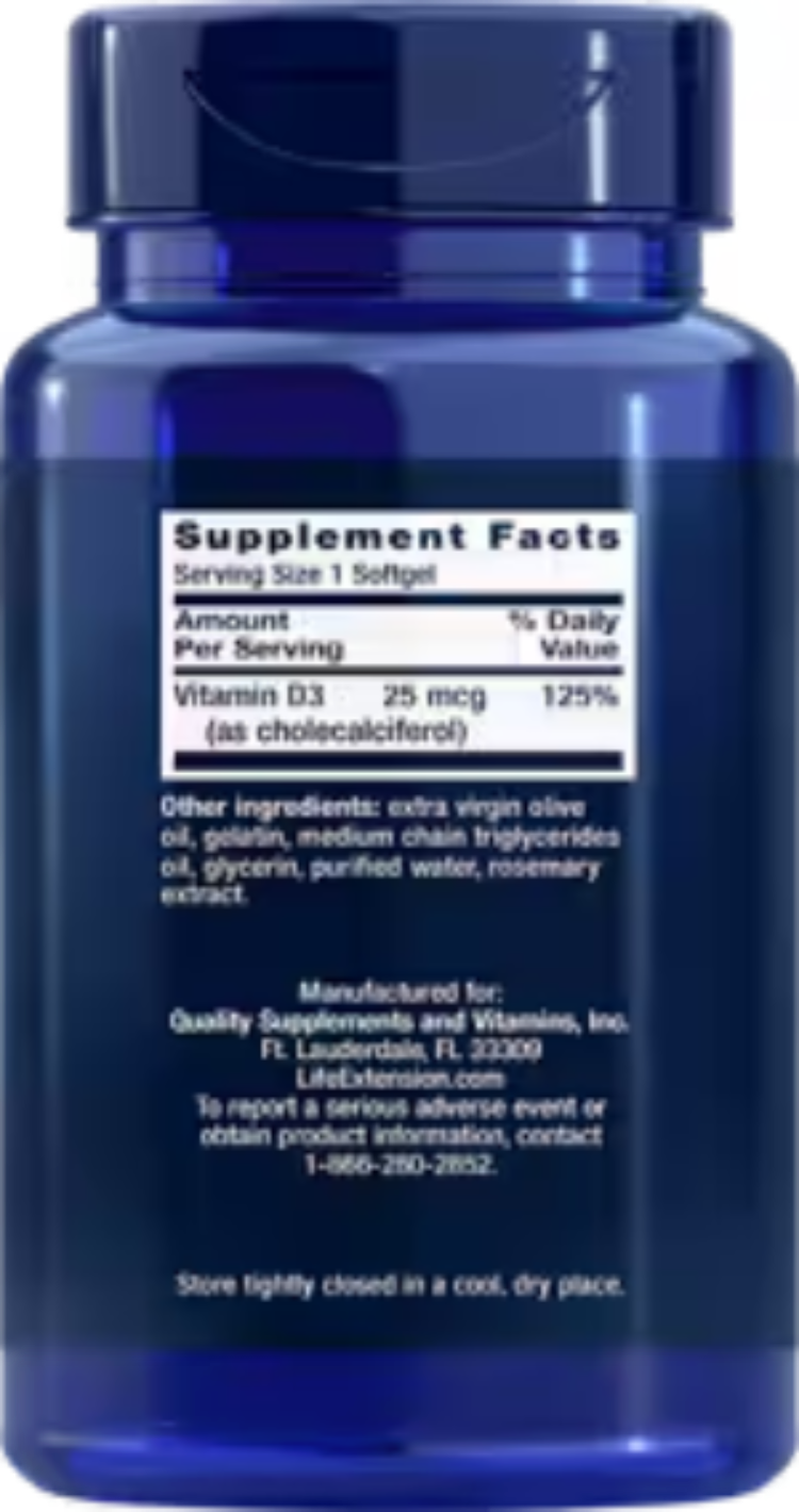 Vitamin D3 25 mcg (1000 IU) 250 Softgels
