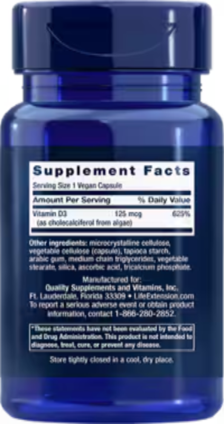 Vegan Vitamin D3 125 mcg (5000 IU), 60 Vegan Capsules