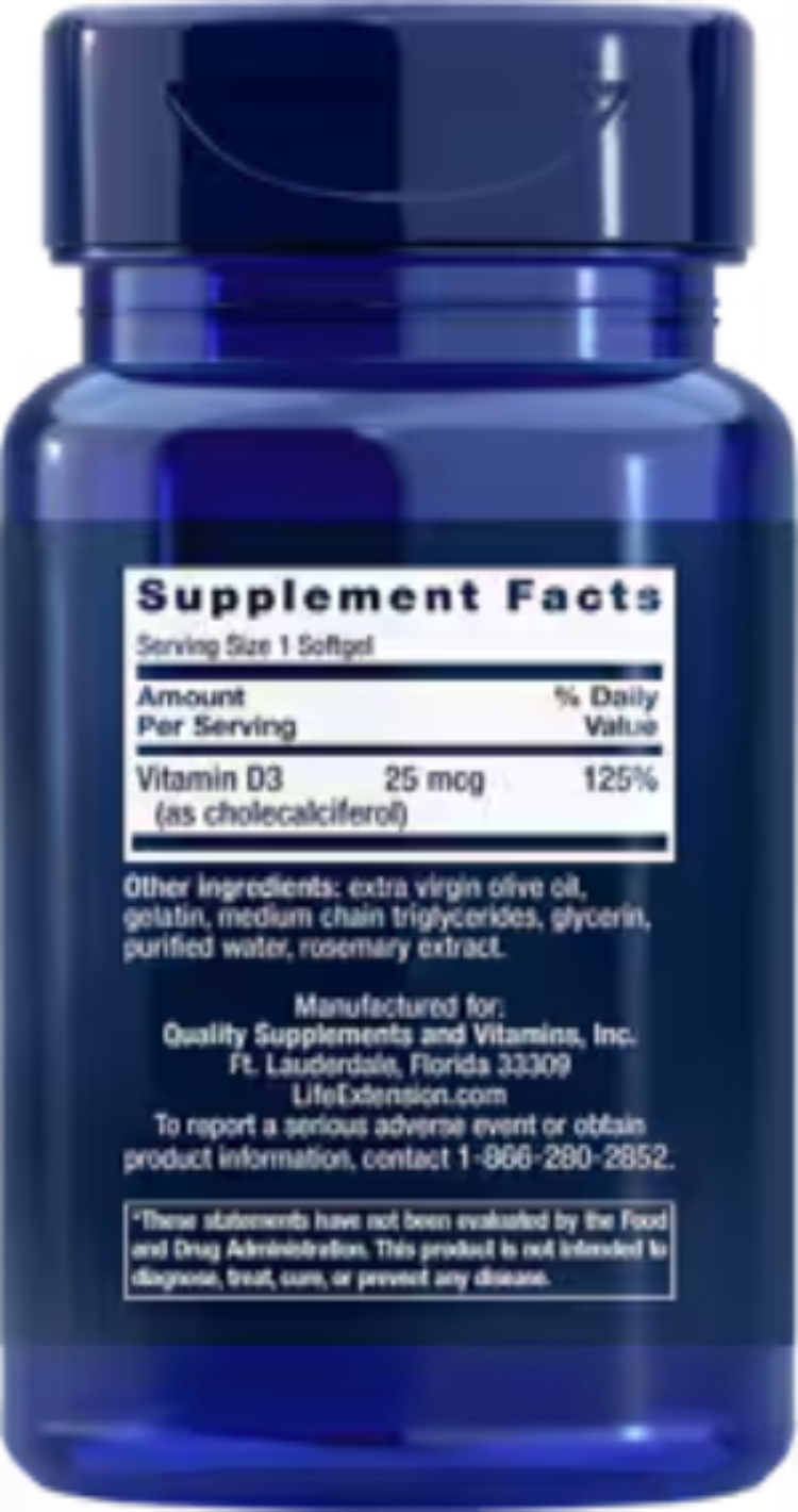 Vitamin D3 25 mcg (1000 IU) 90 Softgels