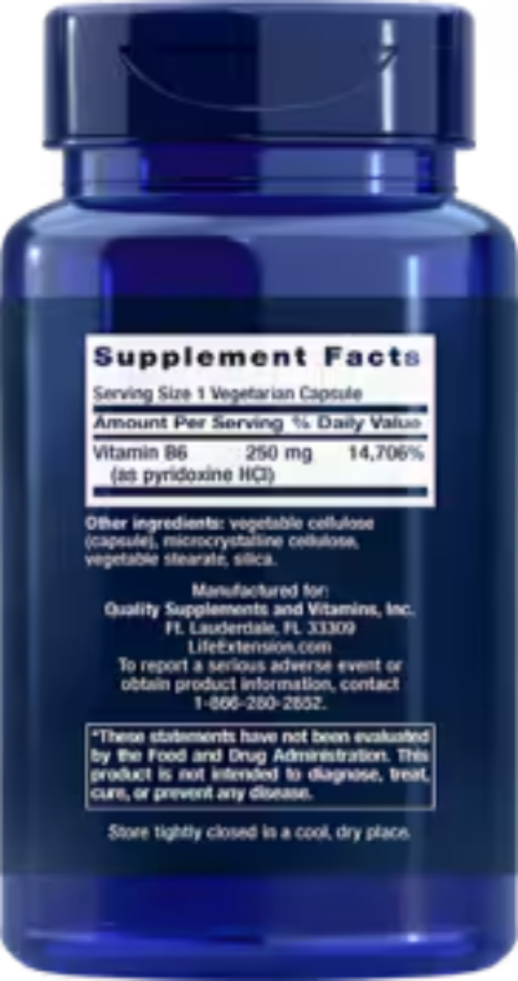 Vitamin B6 250 mg 100 Vegetarian Capsules