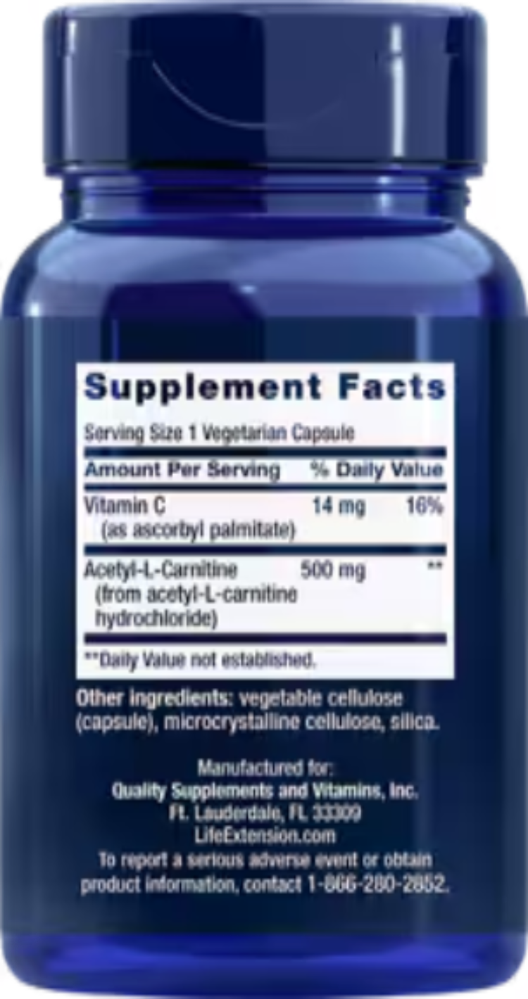 Acetyl-L-Carnitine 500 mg 100 Vegetarian Capsules