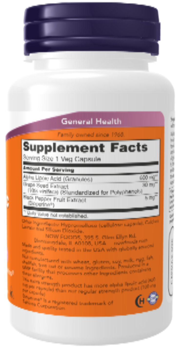 Alpha Lipoic Acid Extra Strength 600 mg 60 Veg Capsules