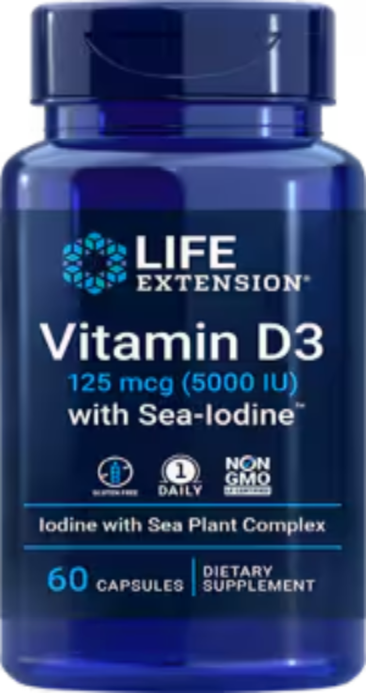 Vitamin D3 with Sea-Iodine™ 125 mcg (5000 IU) 60 Capsules