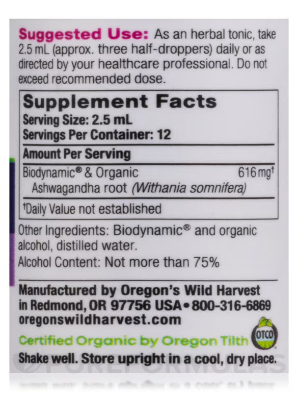Ashwagandha Biodynamic Herbal Tonic 2 oz