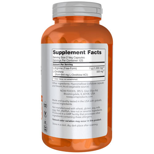 Arginine & Ornithine 500 mg / 250 mg 250 Veg Capsules