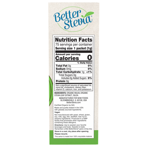 BetterStevia Packets Organic 75/Box