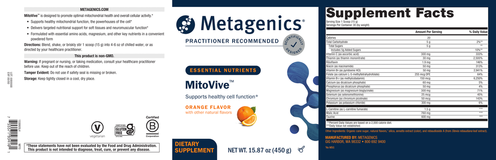 MitoVive Orange Flavor - 15.87 oz 450 Grams