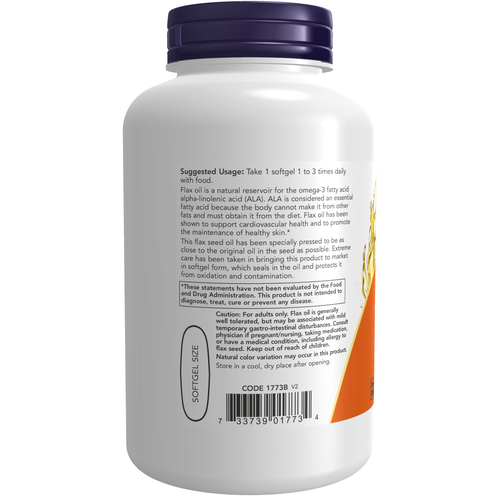 Flax Oil 1000 mg Vegan Formula 120 Veggie Softgels