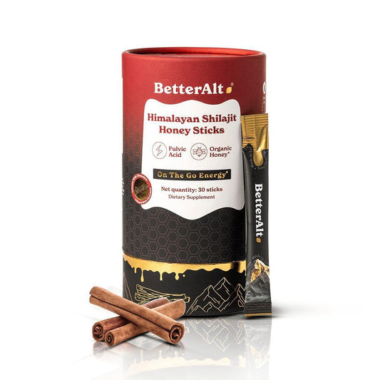 Betteralt Himalayan Shilajit Honey Sticks - For Energy Boost & Immune Support Cinnamon - 30 Sticks