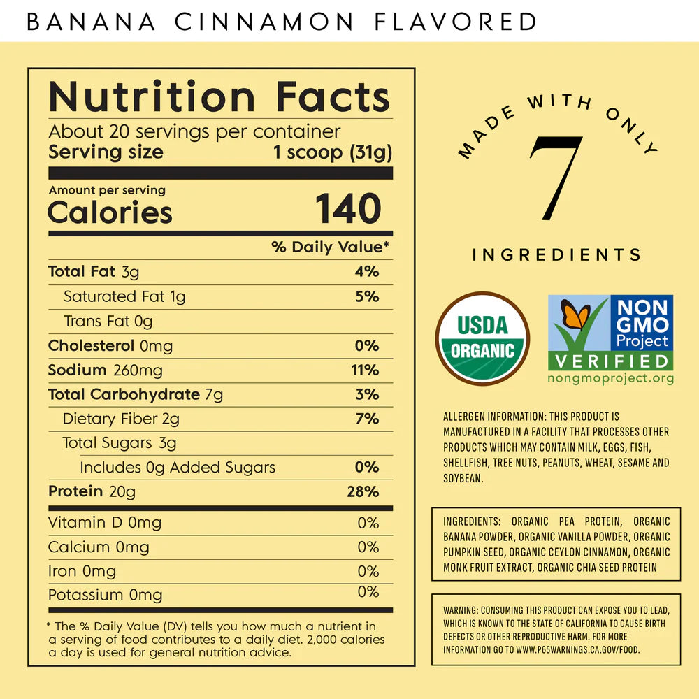 Truvani Banana Cinnamon Plant Protein Powder - 20 Servings