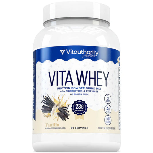 Vitauthority Whey Protein Powder Drink Mix With Probiotics & Enzymes Vanilla 34.2 oz