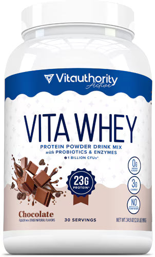 Vitauthority Whey Protein Powder Drink Mix With Probiotics & Enzymes Chocolate 34.9 oz