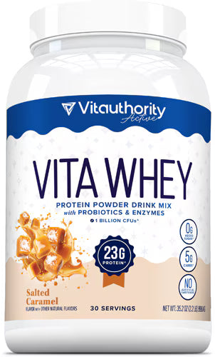 Vitauthority Whey Protein Powder Drink Mix With Probiotics & Enzymes Salted Caramel 35.2 oz