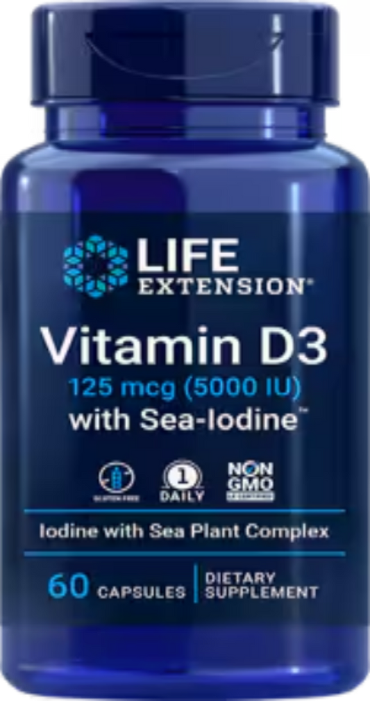 Vitamin D3 with Sea-Iodine™ 125 mcg (5000 IU) 60 Capsules