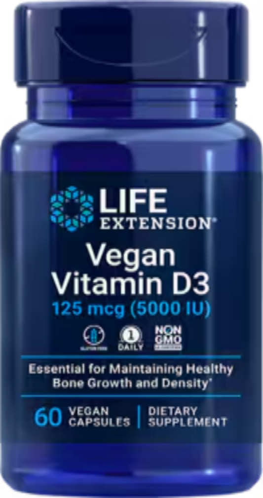 Vegan Vitamin D3 125 mcg (5000 IU), 60 Vegan Capsules
